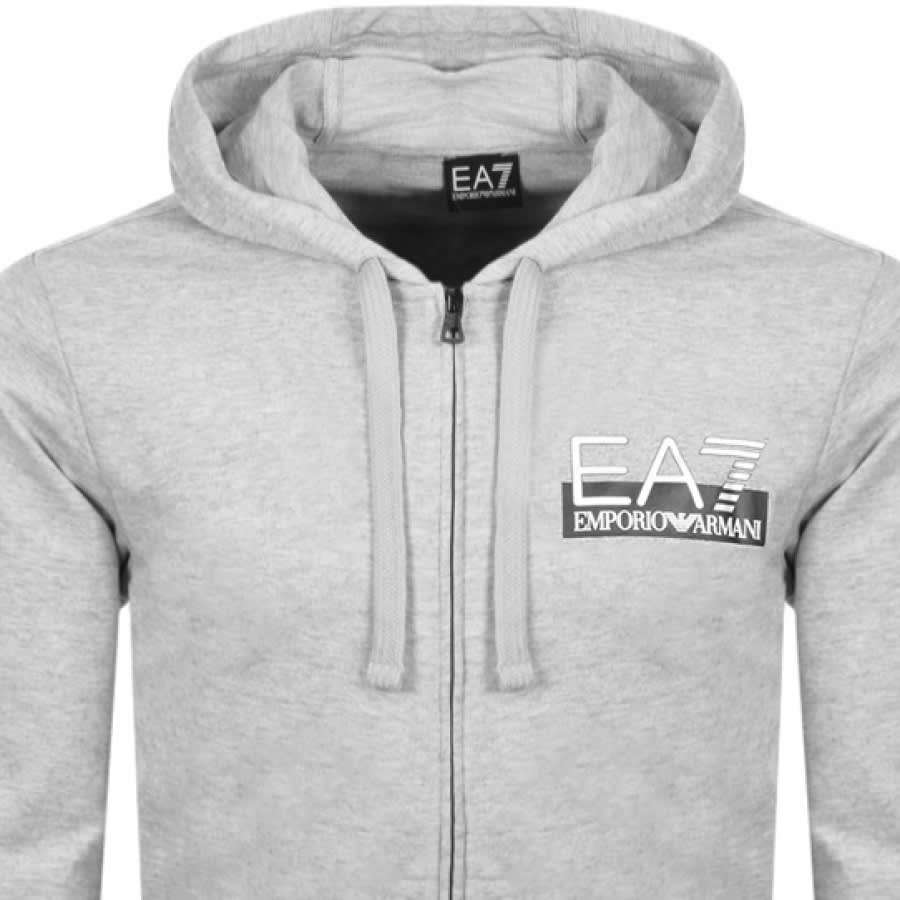 EA7 Emporio Armani Full Zip Logo Hoodie Grey | Mainline Menswear